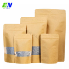In stock Eco Friendly Plain Stand Up Resealable Food Grade Brown kraft Paper Bags With Window