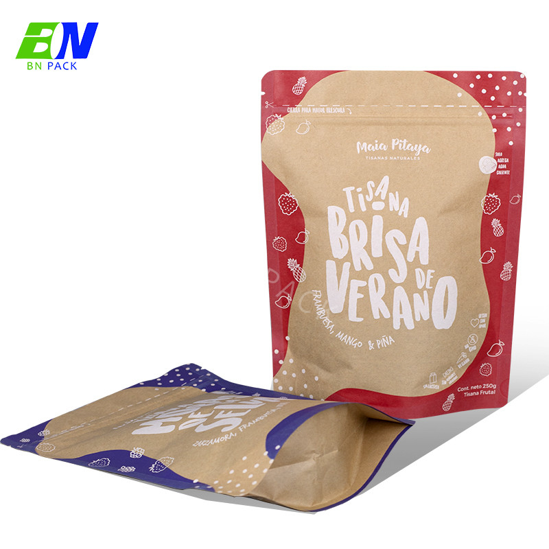 Biodegrdable Food Packaging Bag PLA laminated Resealable Kraft Paper Bags