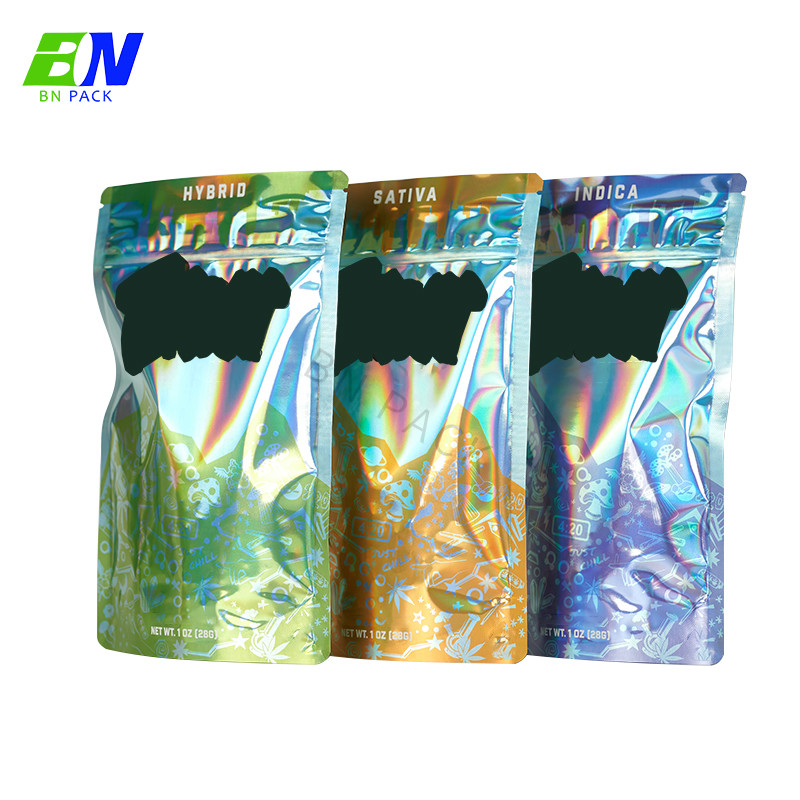 7g Holographic Fluorescence Discoloration Marijuana Bags Weed Ounce Bag Tamper Evident Mylar Bags
