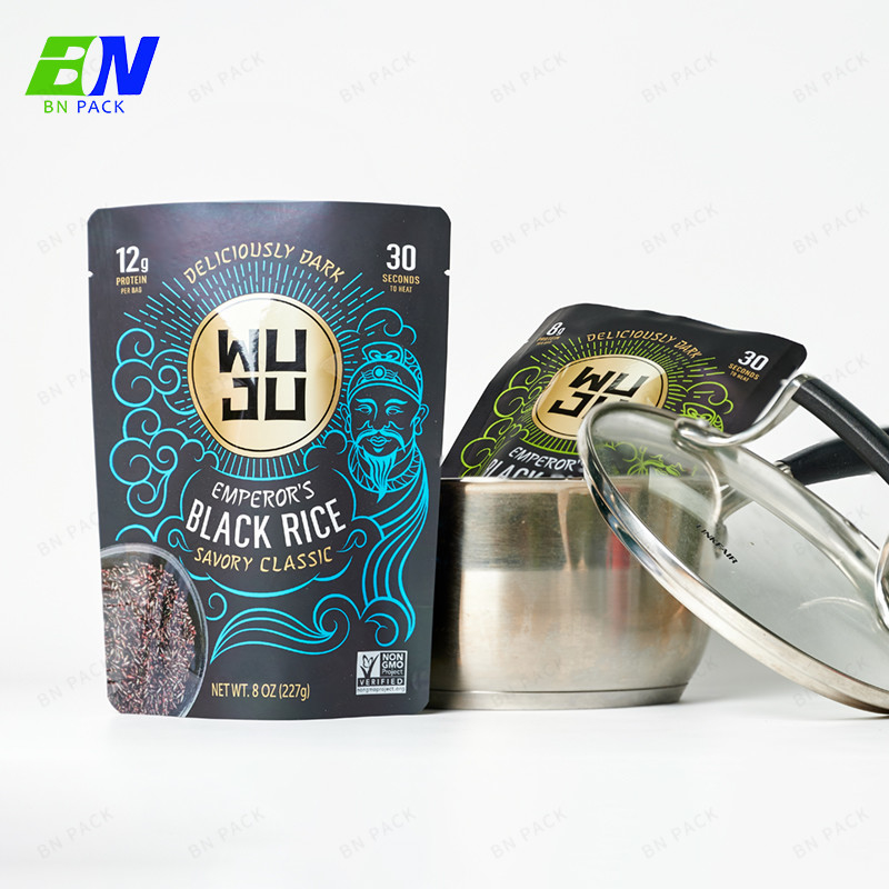 Black Rice Cooking Bag Stand Up Pouch Food Grade No Zipper Customized