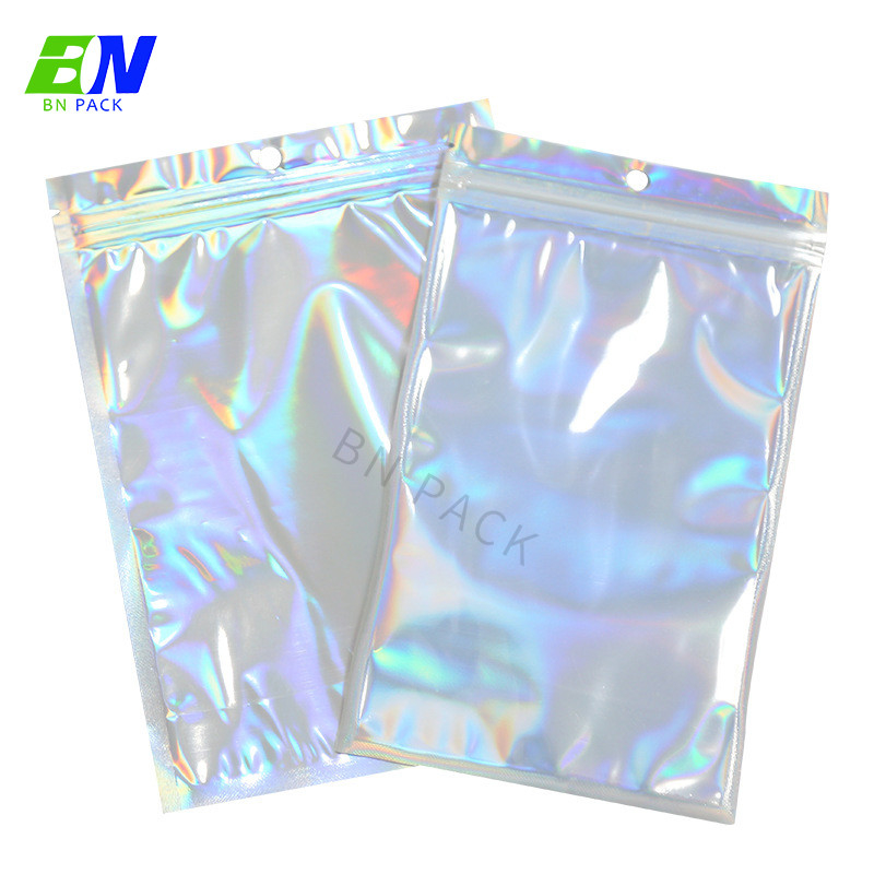 Colorful Holographic Ziplock Bags Resealable with Hang Hole