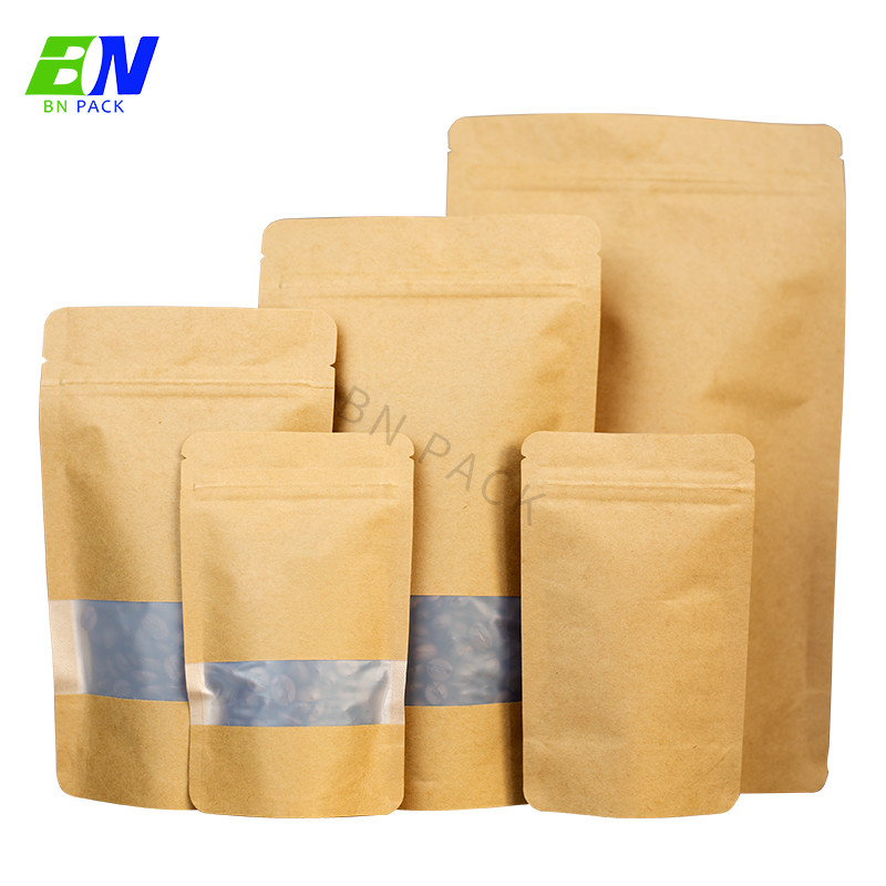 100g 250g 500g 1kg Plain Biodegradable Stock Stand Up Brown Kraft Paper Bag With Zipper