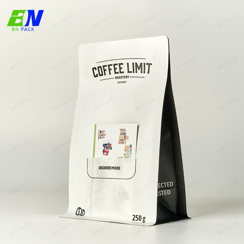 250g High Barrier Kraft Paper Flat Bottom Pouch Coffee Bag With Slit And Valve