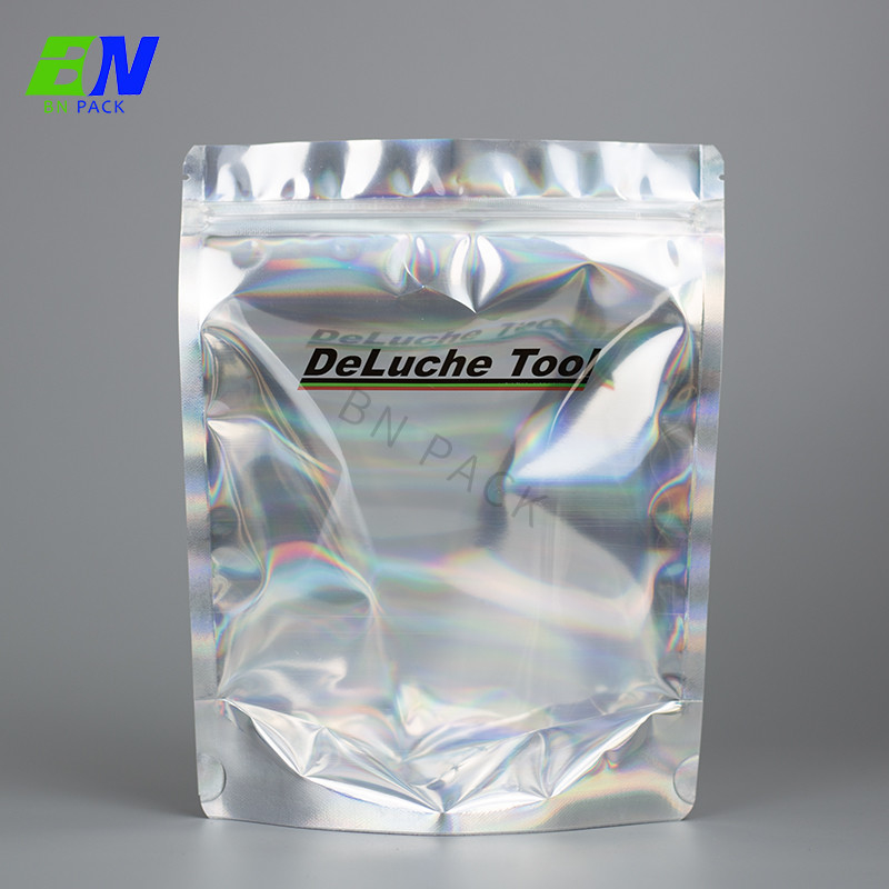 High Quality Holographic Mylar Stand Up Bag With Zipper For Daly Food Packaging