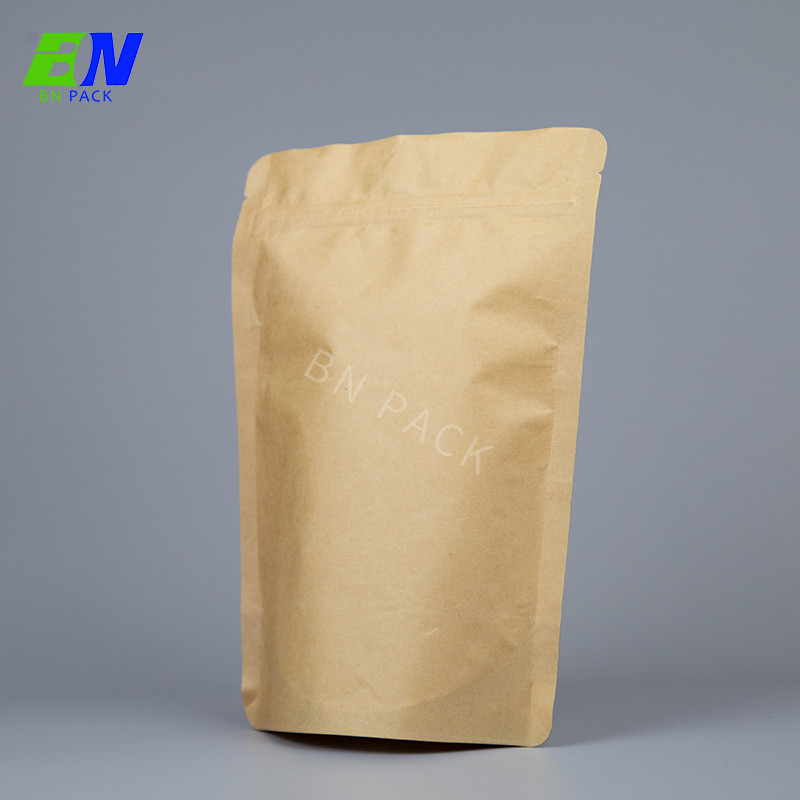 Resealable Without Print Brwon Kraft Paper Stand Up Bags