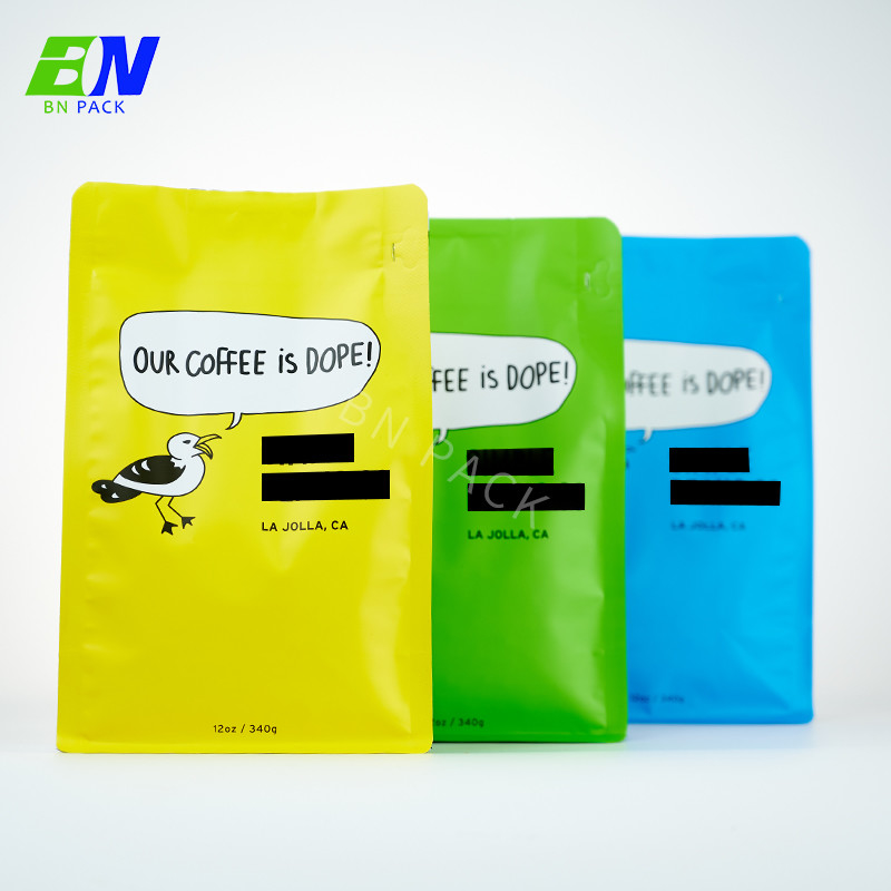 Customized 16oz Plastic Smell Proof Coffee Bag Flat Bottom Bag With WIPF Valve