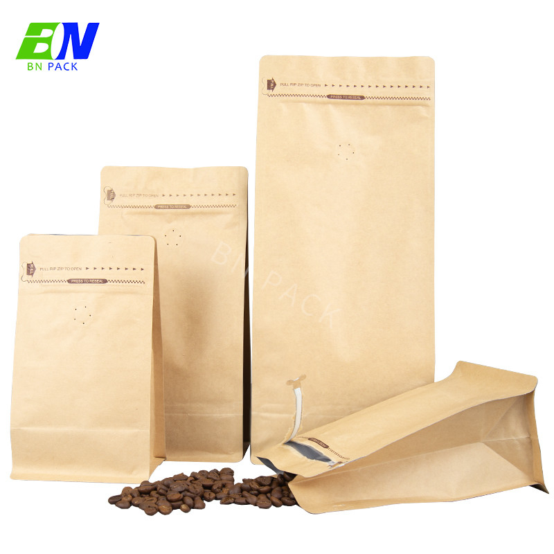 Recyclable Custom Printed 8 Side Seal Flat Bottom Coffee Beans Packaging Bags With Valve And Zipper
