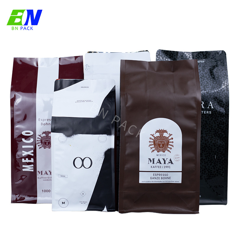 Resealable Lock Packing One Way Valve Biodegradable Pouch Packaging Coffee Bags With Degassing Valve And Ziplock
