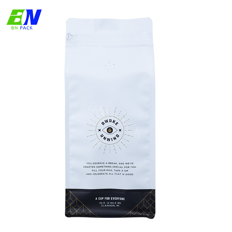 Custom Side Gusset White Flat Bottom Stand Up Coffee Bag With Valve
