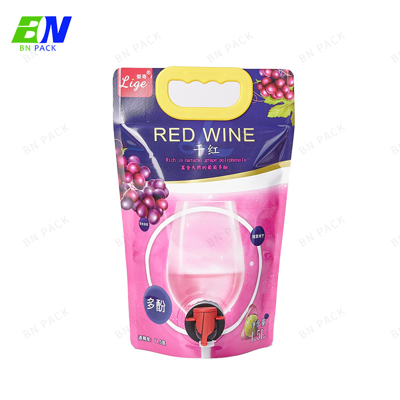 Bag In Box Supplies 1.5L Aluminum Foil Food Grade Bags In Box Wine Dispensing Wine pouch with valve