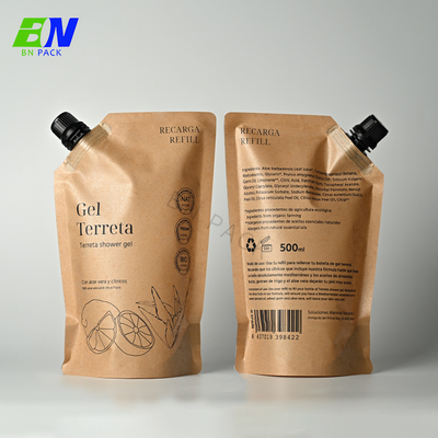 500ml Kraft Paper Juice Pouch With Spout Four Edge Standing