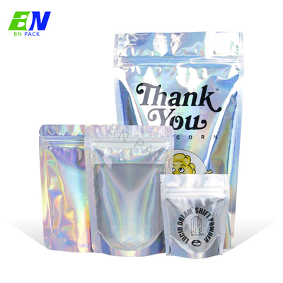 Clear Front Holographic Mylar Bag Resealable Food Stand Up Pouch